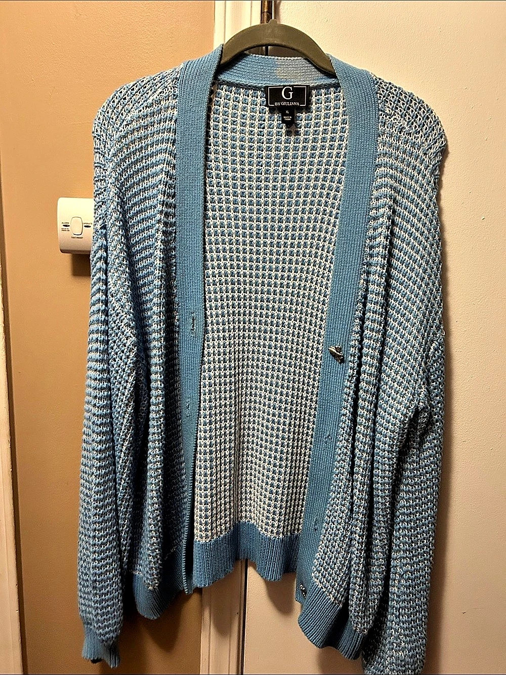G by Giuliana Open Front Knit Cardigan Blue & White XL